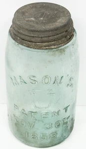 Keystone Mason's Patent Nov 30th 1858 Lid Porcelain Cap Lined Antique Pre-civil - Bild 1 von 14