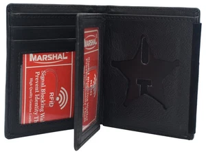 Genuine Leather RFID Blocking Five-point Star Hidden Badge Holder Wallet - Picture 1 of 8
