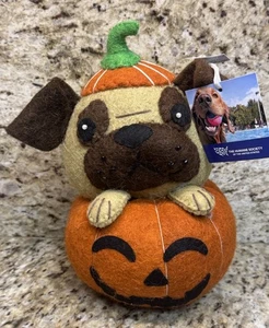 Halloween PUG Wool Plush 10" Tall Jack O Lantern Decor NWT - Picture 1 of 8