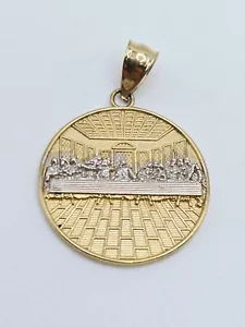 10K Gelbgold 2 Ton Massiv Letztes Abendmahl Massiv Rund Anhänger/Charm* - Bild 1 von 9