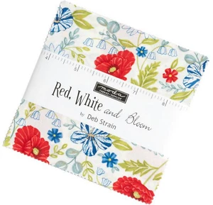 Red White & Bloom Moda Charm Pack 42 100% Cotton 5" Precut Fabric Squares - Picture 1 of 6