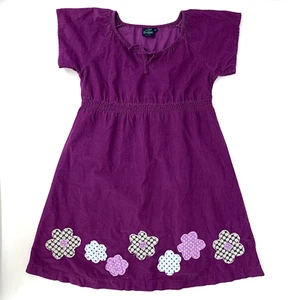 Mini Boden Corduroy Purple Dress 11 12 years Patchwork Flowers Short Sleeve - Picture 1 of 10