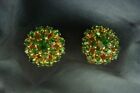 Vintage Weiss Kelly Green Rhinestone Round Cluster Clip On Earring Set 23H045