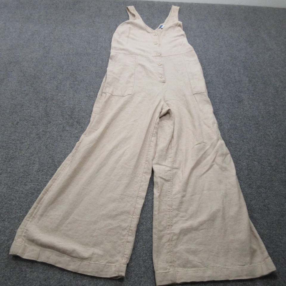 Old Navy Overalls Women XS Tall Beige Linen Rayon Wide Leg Button Front Coverall - Imagem 1 de 4