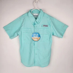 Columbia Boys Tamiami SS Shirt S (8) Aqua UPF 40 Fishing Outdoor NWT - Picture 1 of 11
