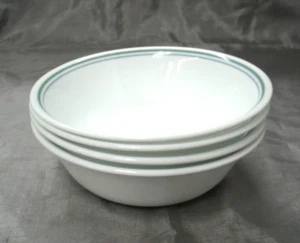 Corning Ware Corelle MONTEVERDE Set of 4 Cereal Soup Bowl Blue Green Bands USA 3 - Picture 1 of 3