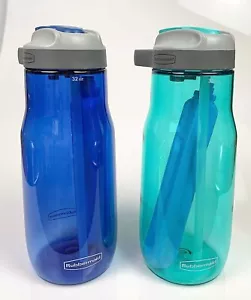 Rubbermaid Water Bottle Lock Lid - 32 Ounces, Nautical Blue and Aqua, 2 Pack - Picture 1 of 4