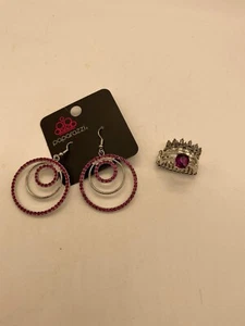 NWT Paparazzi Pink & Silver Tone Ring & Rhinestone Earrings  - Picture 1 of 6