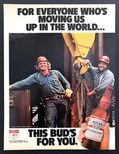 1982 Steeplejacks foto moviéndonos hacia arriba-This Bud's for You Budweiser cerveza anuncio impreso - Imagen 1 de 1