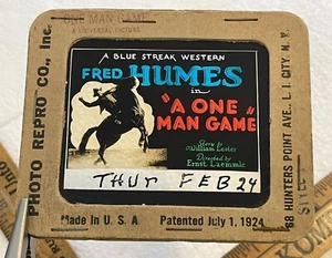 A One Man Game Glass Movie Slide 1927 Silent Film Fred Humes Fay Wray Western - Picture 1 of 9