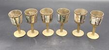 6 Vintage Mexican Brass And Abalone Shell Shot/cordial Glasses