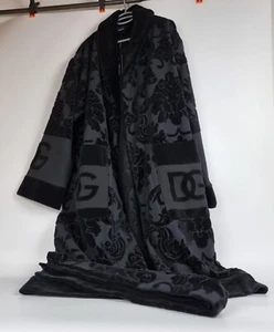 Dolce&Gabbana Black Unisex Terry Cotton Bath Robe New - Picture 1 of 12