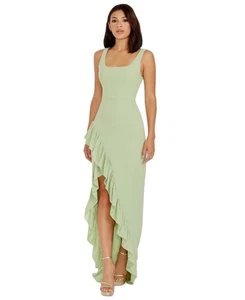 Dress the Population Women's Charlene Ruffled High-Low Gown - Sage - M - Picture 1 of 5