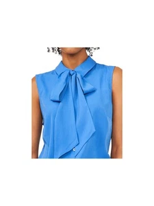 RILEY&RAE Womens Blue Sleeveless Tie Neck Button Up Top XS - Picture 1 of 11