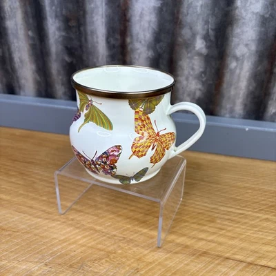 Caneca MacKenzie Childs Butterfly Garden esmalte 16 oz aposentada 3,5" - Imagem 1 de 4