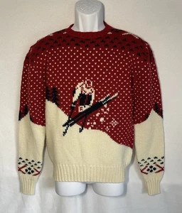 Vintage Ralph Lauren Pullover Skifahrer 40" Brustumfang Wolle Ski Rot Damen Herren Teenager - Bild 1 von 13