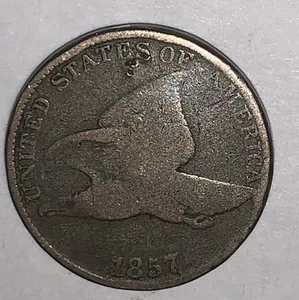 1857 1c Aquila volante centesimo Stati Uniti moneta rame antico album riempitivo grado - Foto 1 di 5