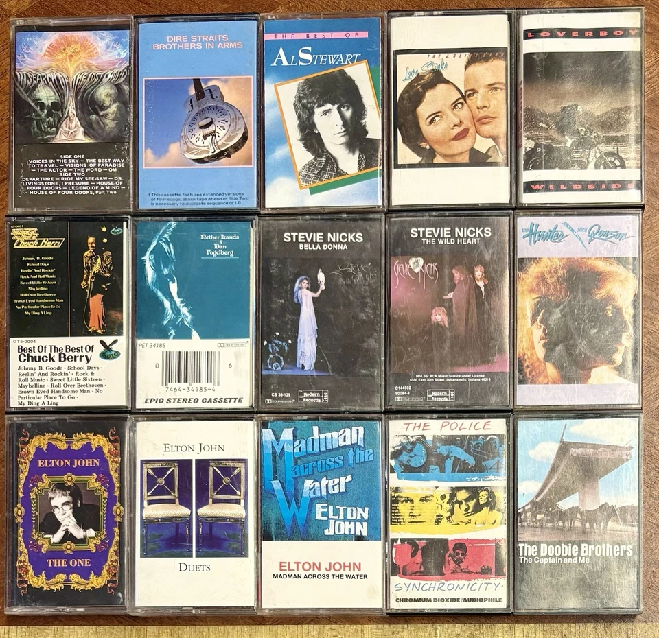 Lot Of 15 Classic Rock Cassettes, Used, Elton John, Stevie Nicks, Moody Blues,  Foto 1 de 1