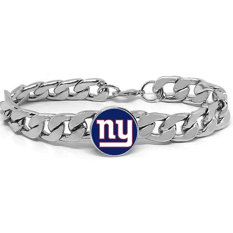New York NY Giants Silver Mens Curb Link Chain Bracelet Football Gift D4-1 Cover
