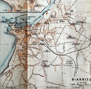 Map Biarritz Southern France Rare 1914 Lithograph WW1 Era WHBS - Picture 1 of 2