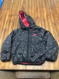 Nike Toddler Kid’s Puffer Jacket Reversible Logo Brand All Over Or Pink Sz 4 XS - Picture 1 of 13