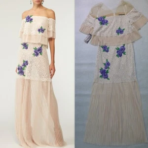 TADASHI SHOJI Corded Lace/Plisse Fleur Applique Gown Dress Size 8 in Ivory - Picture 1 of 21