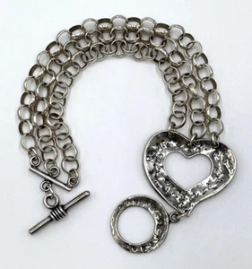 Rare SILPADA 925 STERLING SILVER ROLO LINK HEART TOGGLE CLASP BRACELET B1510 - Picture 1 of 6