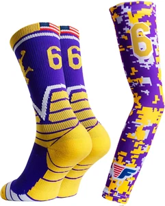 Youth Boys Basketball Socks Sports Athletic Crew Socks with Basketball Arm Sleev - Picture 1 of 12