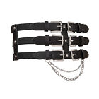 Black Triple Buckle Waist Belt with Double Chain