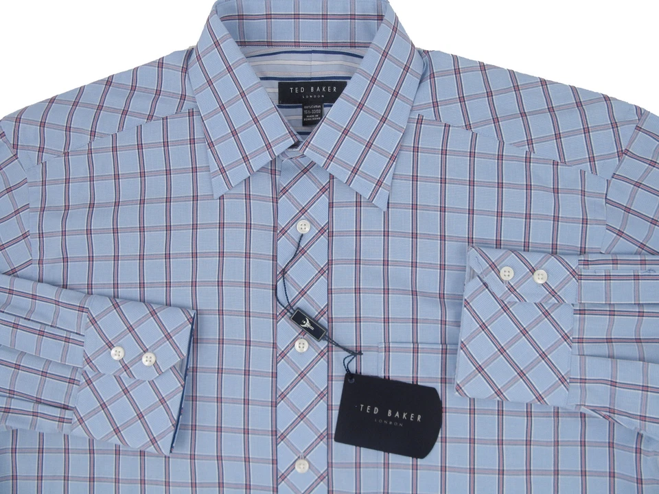 ¡NUEVA Hermosa Camisa Ted Baker de Londres! 15,5 - 34 35 azul con cuadros rojos y azul marino Foto 1 de 1