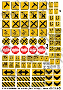 SCALELIKE INDUSTRIES HO-ROADWAY SIGNS 3 (HORS-3) PRINTED ON PLASTIC FACTORY NEW - Picture 1 of 1