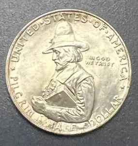 1920 Pilgrim Silver Classic Commemorative Half Dollar - Unc Nice Eye Appeal DD29 - Bild 1 von 2