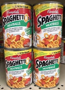 FOUR CANS Campbell's SpaghettiOs Pasta with Meatballs 15.6 oz Can Tomato Sauce - Picture 1 of 6