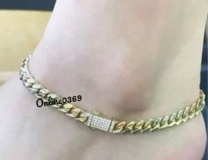 Women's 6mm x 8" Cuban Link Anklet Round Cubic Zirconia 925 Sterling Silver - Picture 1 of 5
