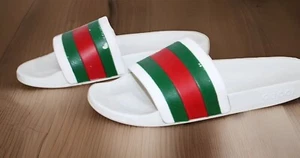 Gucci Mens Size 12 G / 13 US Pursuit 72 Pool Slide Stripe white 100% Authentic - Picture 1 of 13