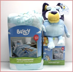 5 Pieces - BLUEY Reversible Comforter + Sheet Set + Plush BLUEY - TWIN 🌟NEW🌟 - Picture 1 of 18