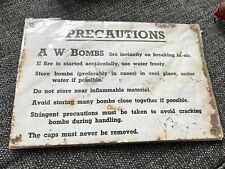 HOME GUARD A W BOMBS PRECAUTIONS WW2 VINTAGE ENAMEL SIGN PORCELAIN PLAQUE 1940s
