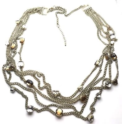 Collar Largo Ámbar Vidrio Piedras Transparentes Capas Cadena Multi Hilo Tono Latón Foto 1 de 4