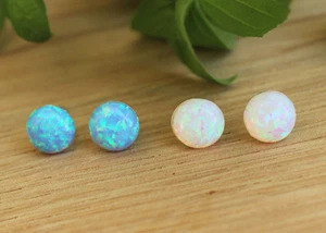 Pendientes de tachuelas de ópalo azul blanco cabujón poste plata esterlina para mujeres joyería - Imagen 1 de 8