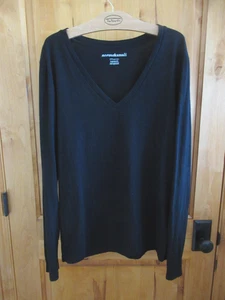 NORMA KAMALI VTG SIZ L ORGANIC COTTON PULLOVER SOLIDBLACK LSLV V-NECK GUATEMALA - Picture 1 of 5