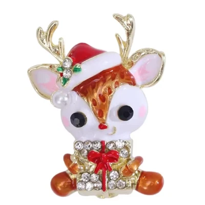 Lindo Mini Broche de Ciervo de Navidad Esmalte Prendedor de Reno, Gif de Joyería de Invierno de Vacaciones Foto 1 de 4
