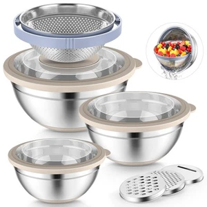 Ciotole di Miscelazione con Coperchi Set di 3, 3 Pezzi Insalatiere Nesting in Acciaio Inox An... - Foto 1 di 7