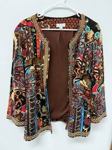 Joan Rivers 1X Vintage Jacket Floral Print Fancy Trim 80s Fashion Jacket Blazer - Picture 1 of 8