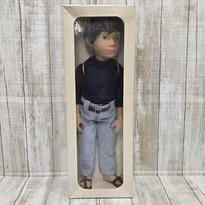 Vintage 1985 England Sasha Gregor Brunette Boy Doll Dark Jeans Brown Eyes 16" - Picture 1 of 16