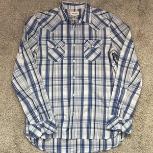 Diesel Plaid Western Flannel Shirt Men's L Blue Cotton Long Sleeve Button Down - Picture 1 of 10