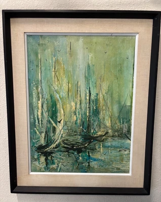 Pintura Danny Garcia Marina Verde Firmada 24x3O Plus Marco Original Lienzo MCM Foto 1 de 4