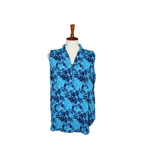 Floral Print Blouse Sleeveless Blue and Black Women Medium Business Casual - Picture 1 of 7