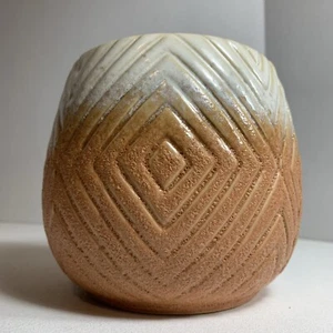 Modern Santa Fe Style White Umber Orange Geometric Ceramic Vase Planter Decor - Picture 1 of 11
