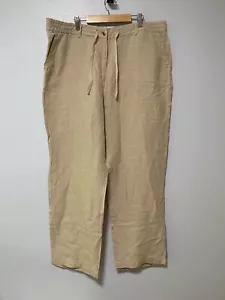 LL Bean Pants Womens 18w Tan 100% Linen Wide Leg Lagenlook Pull On Drawstring - Picture 1 of 14