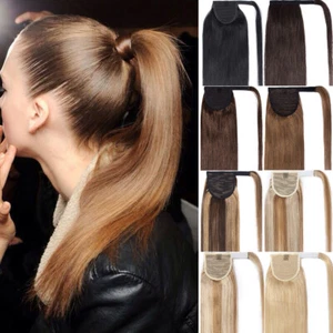 Ponytail 100% Human Hair Extensions Remy Quality Wrap On Pony Tail Hairpiece USA - Picture 1 of 29